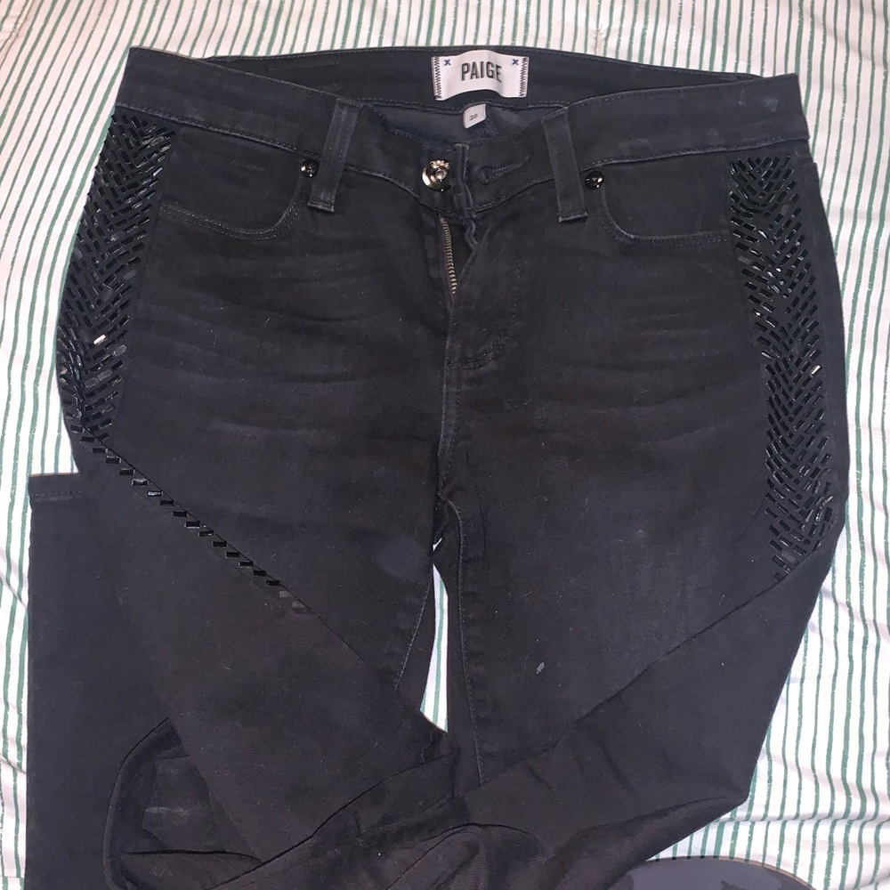 PAIGE denim black jeans w rhinestones on sides